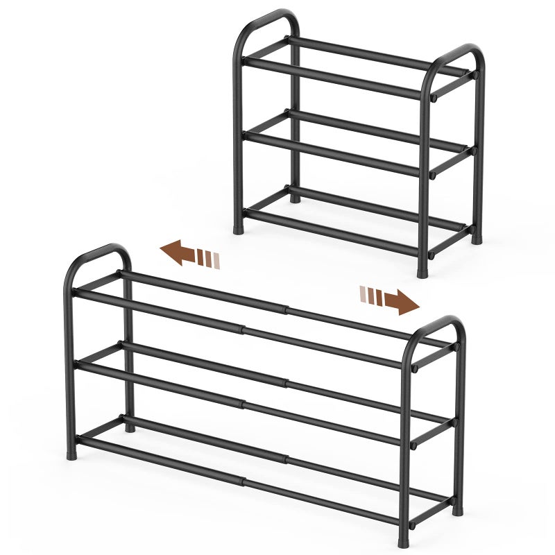 Gonfoam 3Tier Expandable Shoe RackAdjustable Shoe Shelf Storage Organizer Heavy Duty Metal Free Standing Shoe Rack for Entryway Closet Doorway Black
