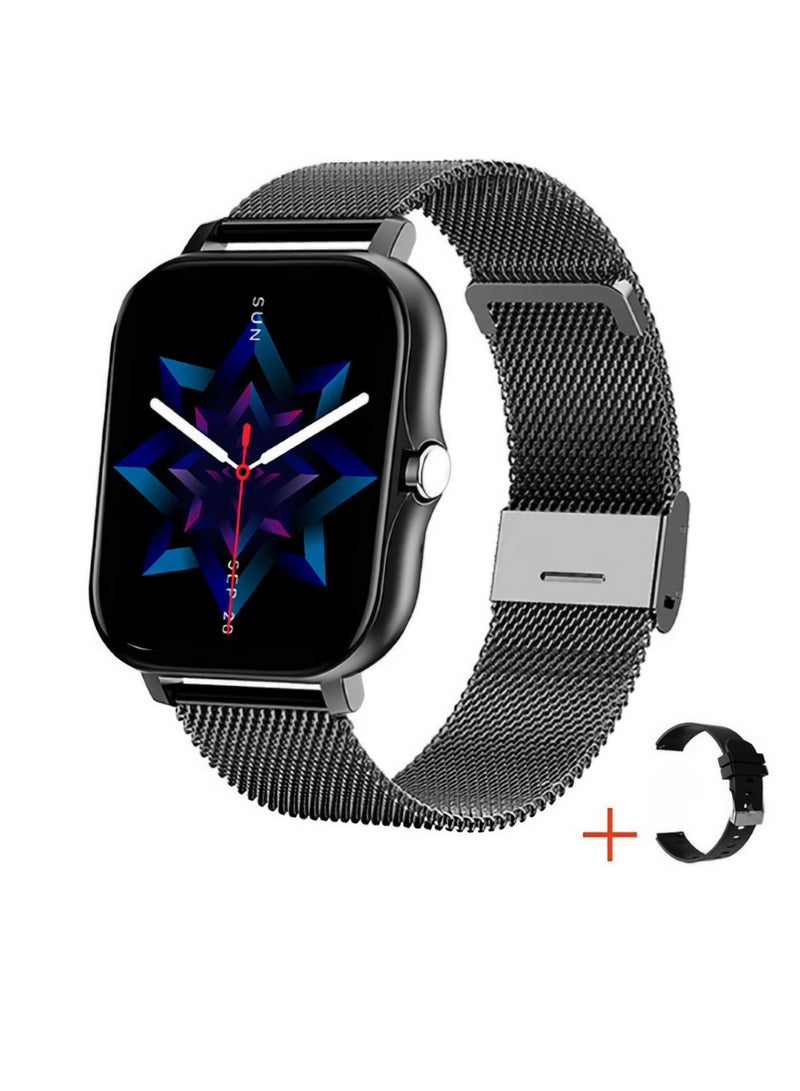 Smart Watch, Fitness Watch With Heart Rate Sleep Monitor, Amoled Display Magnetic Charging Smart Bracelet, Waterproof Comfortable Smart Wrist Watch, (1pc, Black, Steel Mesh Strap Plus Rubber Strap) - Image 1