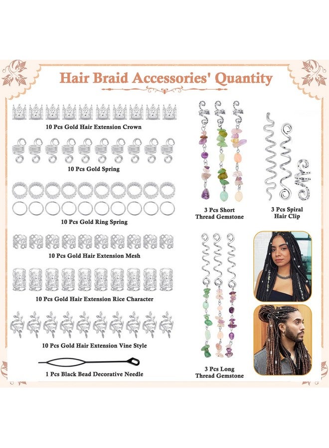 Jollidecor 80 Pcs Natural Crystal Stone Dreadlock Accessories Jollidecor Hair Jewelry For Braids Hair Spirals Gems Charms Adjust Gold Loc Jewelry For Hair Cuffs For Girls Women Braids Hairstyle Decoration - Image 3