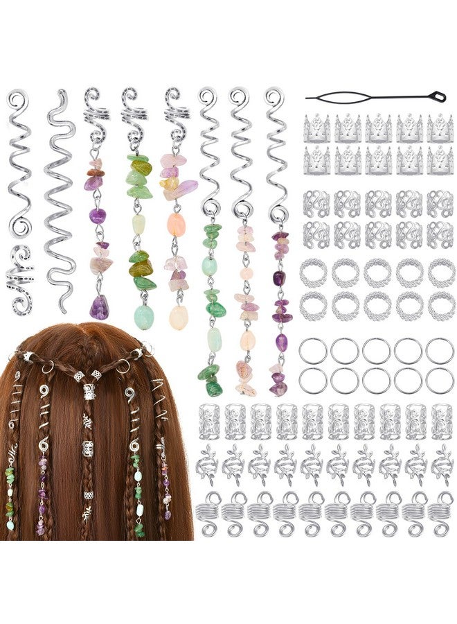 Jollidecor 80 Pcs Natural Crystal Stone Dreadlock Accessories Jollidecor Hair Jewelry For Braids Hair Spirals Gems Charms Adjust Gold Loc Jewelry For Hair Cuffs For Girls Women Braids Hairstyle Decoration - Image 1