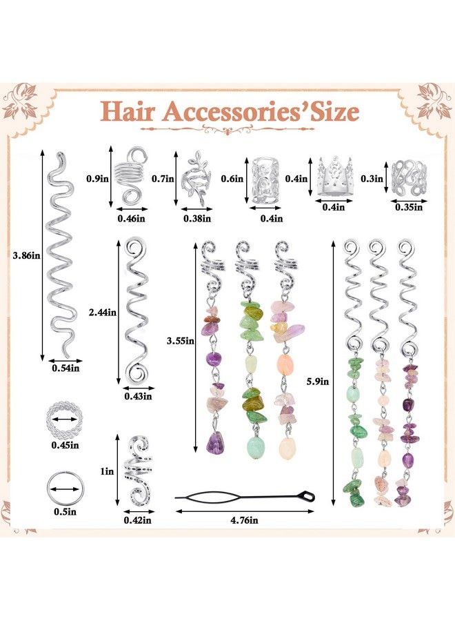Jollidecor 80 Pcs Natural Crystal Stone Dreadlock Accessories Jollidecor Hair Jewelry For Braids Hair Spirals Gems Charms Adjust Gold Loc Jewelry For Hair Cuffs For Girls Women Braids Hairstyle Decoration - Image 2