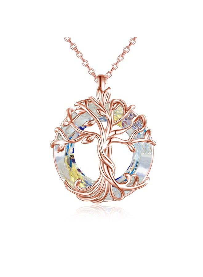 TOUPOP Birthday Gifts for Women Sterling Silver Family Tree of Life Pendant Necklace with Circle Airore Boreale Crystal Birthday Anniversary Christmas Mothers Day Jewelry Gifts for Women Her Girls, - Image 1