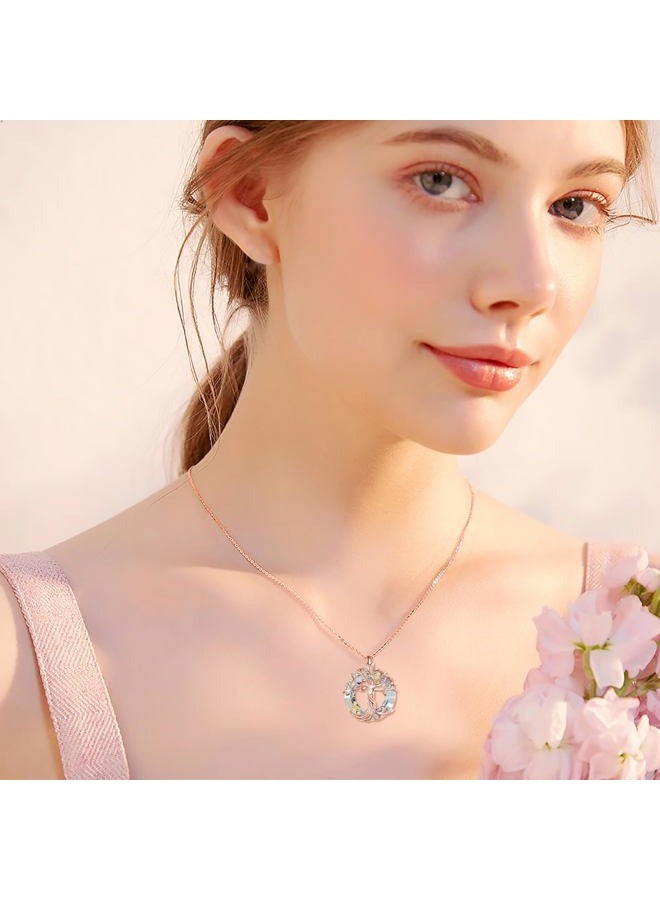 TOUPOP Birthday Gifts for Women Sterling Silver Family Tree of Life Pendant Necklace with Circle Airore Boreale Crystal Birthday Anniversary Christmas Mothers Day Jewelry Gifts for Women Her Girls, - Image 2