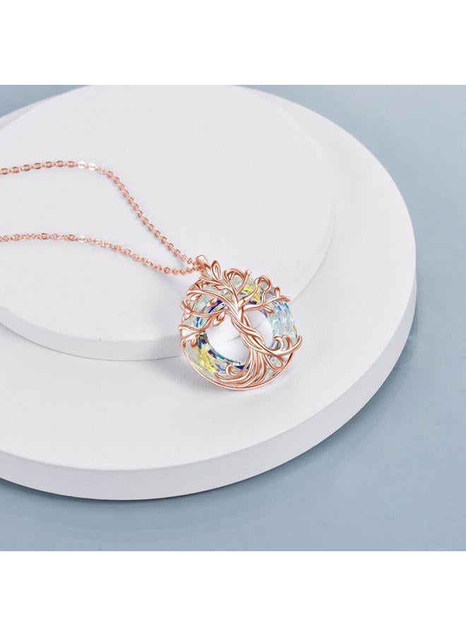TOUPOP Birthday Gifts for Women Sterling Silver Family Tree of Life Pendant Necklace with Circle Airore Boreale Crystal Birthday Anniversary Christmas Mothers Day Jewelry Gifts for Women Her Girls, - Image 5