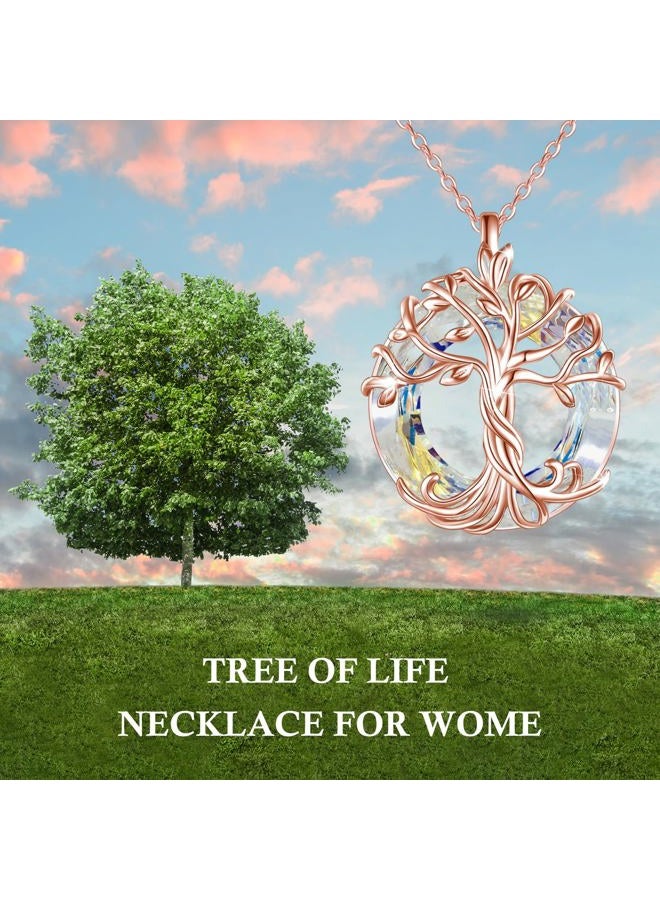 TOUPOP Birthday Gifts for Women Sterling Silver Family Tree of Life Pendant Necklace with Circle Airore Boreale Crystal Birthday Anniversary Christmas Mothers Day Jewelry Gifts for Women Her Girls, - Image 3