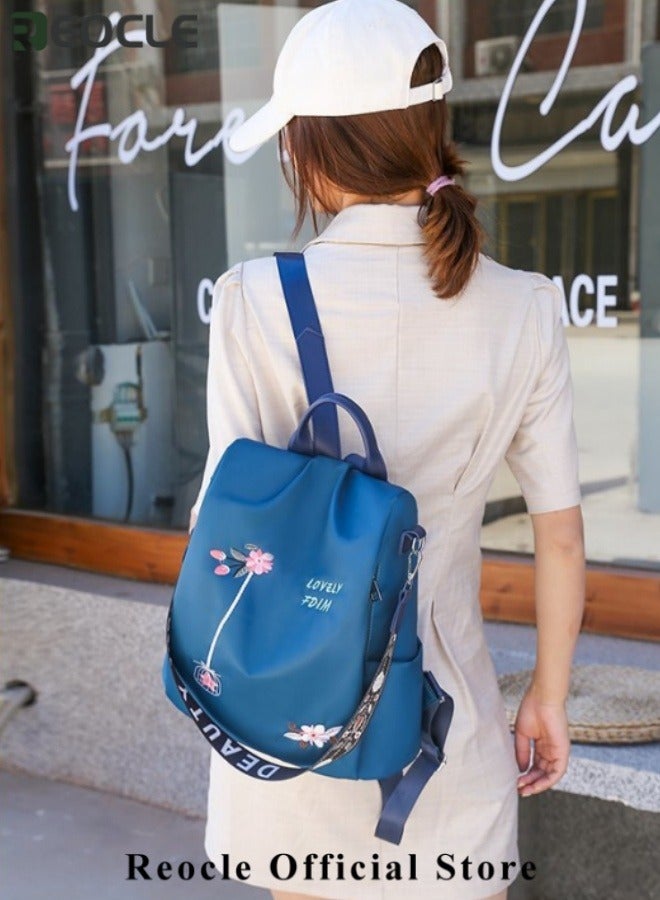 REOCLE Women's Fashion Backpack Flower Embroidered Double Use Backpack / Shoulder Bag Oxford Large Capacity Anti-theft Backpack - Image 4