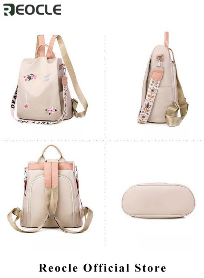 REOCLE Women's Fashion Backpack Flower Embroidered Double Use Backpack / Shoulder Bag Oxford Large Capacity Anti-theft Backpack - Image 5