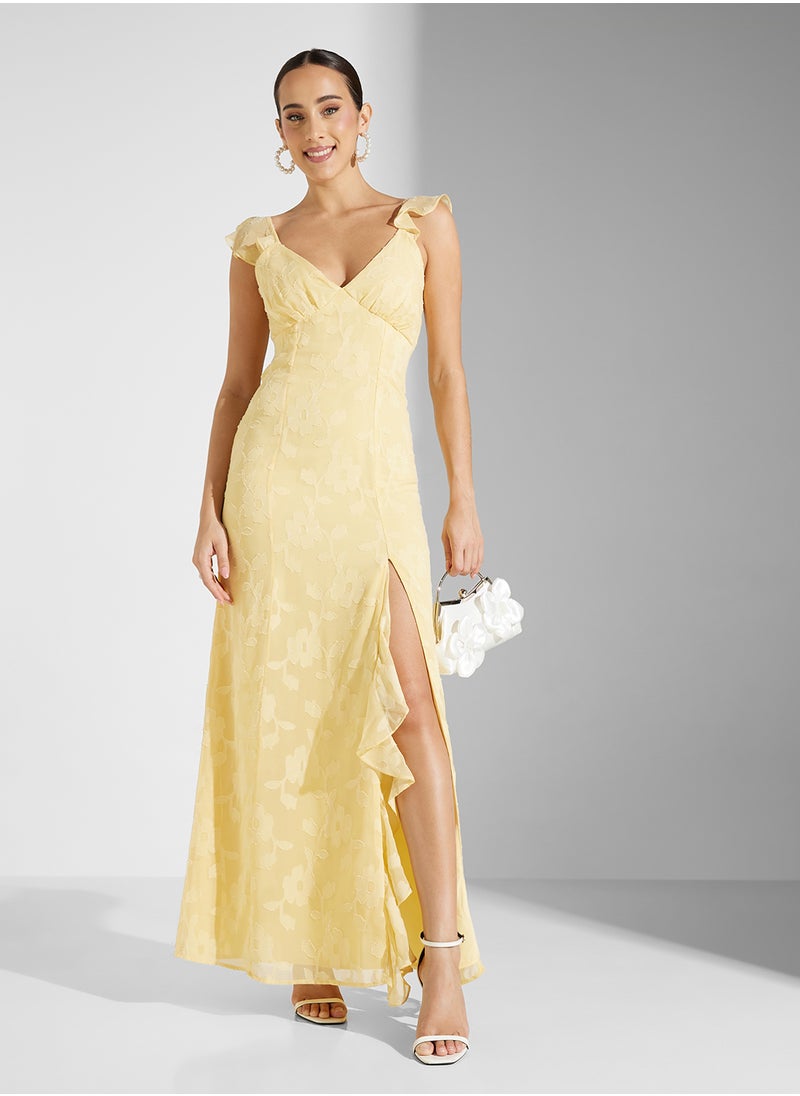 Anaya With Love Waterfall Ruffle Georgette Maxi With Thigh Split  - Image 1