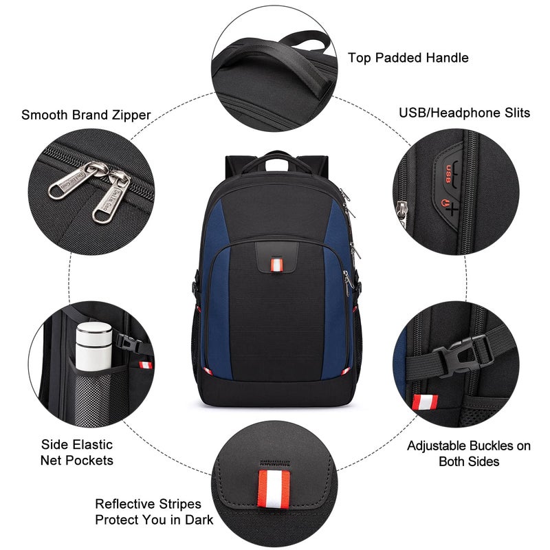 Della Gao Travel Laptop Backpack, Anti Theft Backpack for Men and Women with USB Charging Port Business Computer Backpack Bag (Black Blue, 18.4 Inch) - Image 2