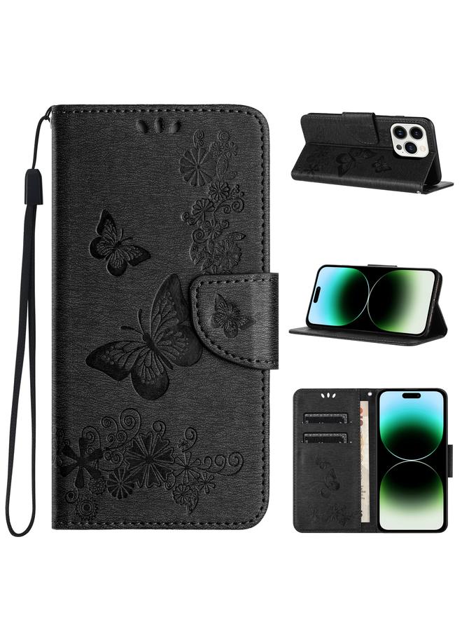 اس-توب جراب لهاتف iPhone 15 Pro مصنوع من الجلد المنقوش بنقشة الفراشة - Image 1