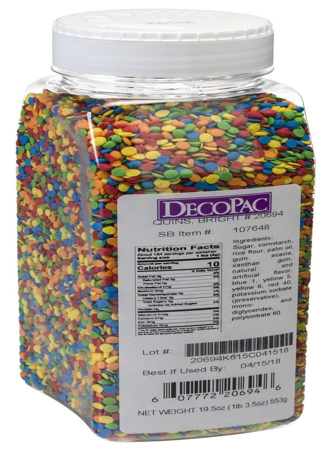 DECOPAC Quins Fancy Sprinkles, 19.5oz, Candy Sprinkles in Handheld Container, Edible Sprinkles For Celebration Cakes, Cupcakes, Cookies - Bright Confetti Quins - Image 1