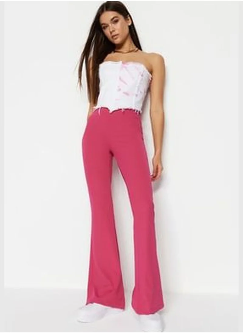 trendyol Fuchsia Corduroy Flare/Flare-Down Leg High Waist Knitted Knitted Leggings Trousers TWOSS23PL00135