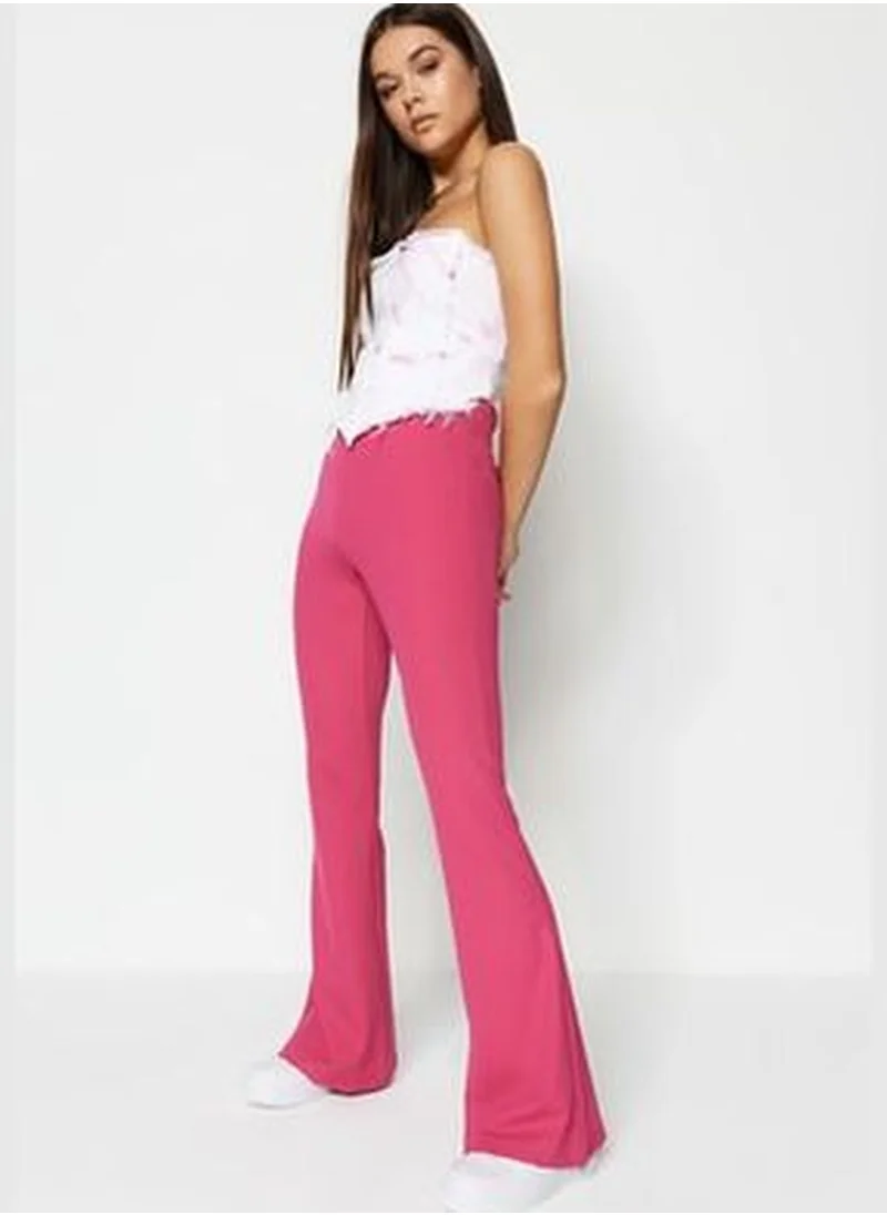 trendyol Fuchsia Corduroy Flare/Flare-Down Leg High Waist Knitted Knitted Leggings Trousers TWOSS23PL00135