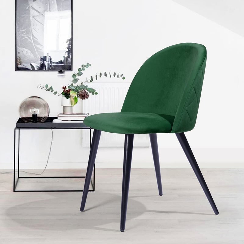 Finch Fox Romantic Vintage Dining Chairs Rustic Dark Green Velvet Cushion Seat Chair with Black Powdered Coated Metal Legs
