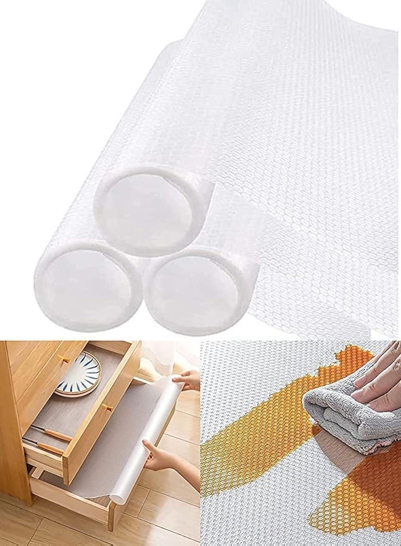 HomarKet Shelf Liner 3 Rolls 150x45cm Non-Slip Non-Adhesive Drawer Liner EVA Clear Cupboard Cabinet Pad Mat for Kitchen Cabinet,Shelves, Refrigerator, Storage, Desks