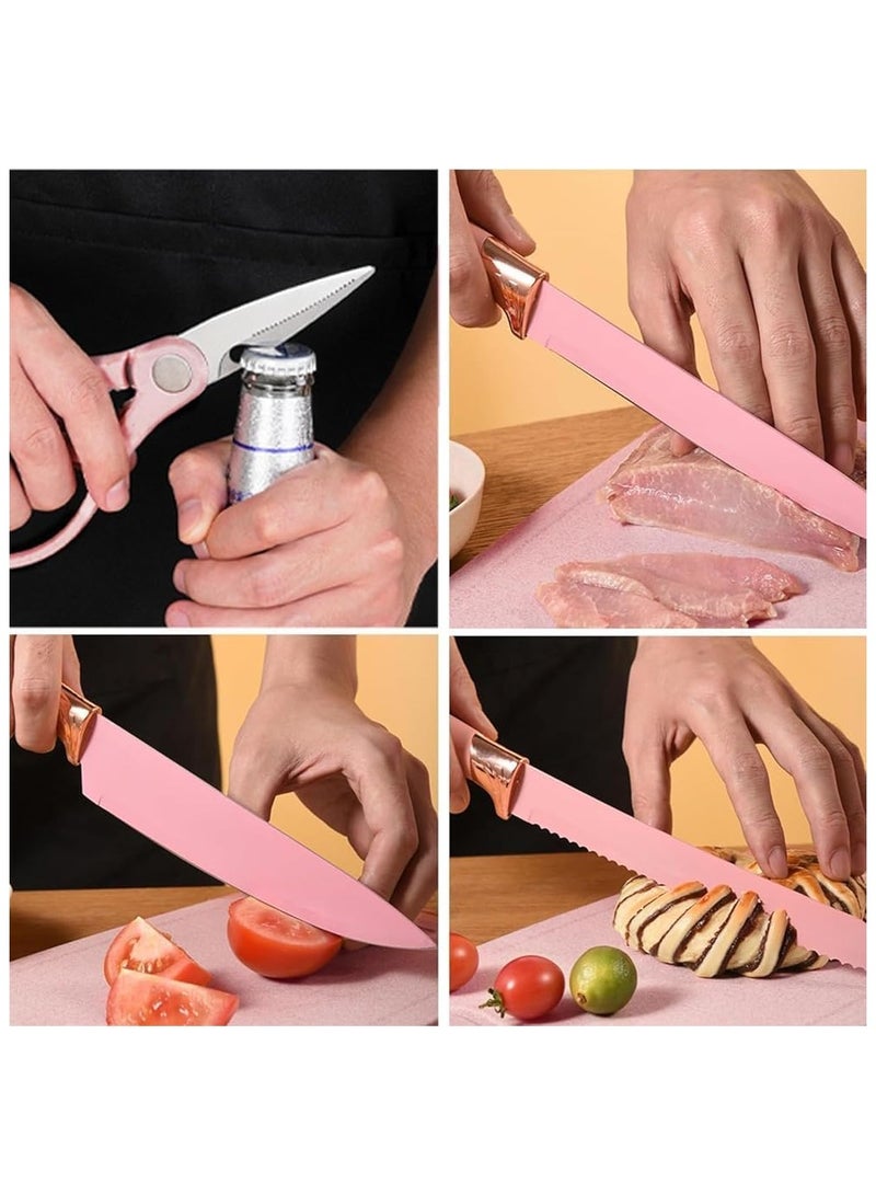 19-Piece Silicone Kitchen Utensil Set – Nonstick Cooking Tools, Stainless Steel Knives, Cutting Board, Heat-Resistant Silicone Spatula & Whisk, Wooden Handle Kitchen Gadgets (Pink)  - Image 4