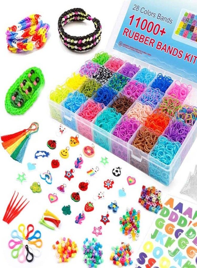 INSCRAFT Rubber Band Refill Kit, Over 11000 Rubber Bands, 28 Colors with Container, 600 Clips, 200 Beads, 52 ABC Beads, Premium Bracelet Making Refill Kit for Girls Kids - Image 1