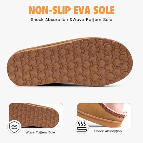 FITORY Women's Suede Slipper, Flat Slip On House Shoes with Faux Fur Lining Indoor Outdoor Short Mini Boots Khaki Size 9 - Image 5