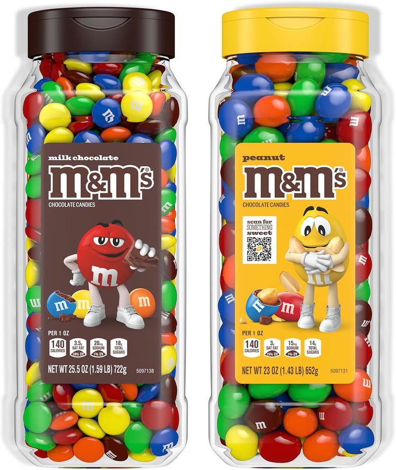 M&M'S M&M’s Milk Chocolate and Peanut Bulk Candy Jars - Assorted Chocolate Candies, 48.5 Oz Total (Pack of 2) - Image 1