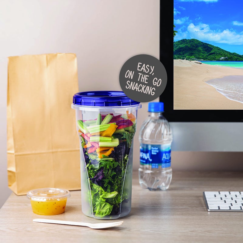 PLASTICPRO بلاستيكبرو [48 أوقية 4 حزمة] تويست أعلى حاويات لذيذة أسفل مع تويست أعلى الأزرق على الأغطية قابلة للتكديس فريزر حاوية حاوية 4 - Image 2