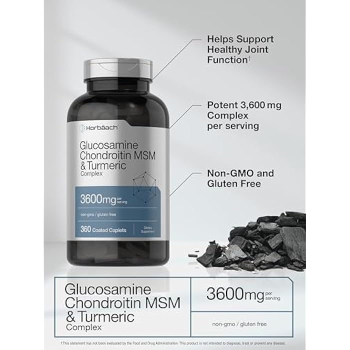 Horbäach Glucosamine Chondroitin MSM | 360 Caplets | Advanced Formula with Turmeric | Non-GMO, Gluten Free - Image 3