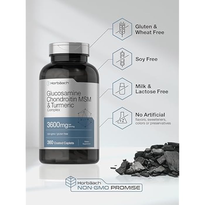 Horbäach Glucosamine Chondroitin MSM | 360 Caplets | Advanced Formula with Turmeric | Non-GMO, Gluten Free - Image 4