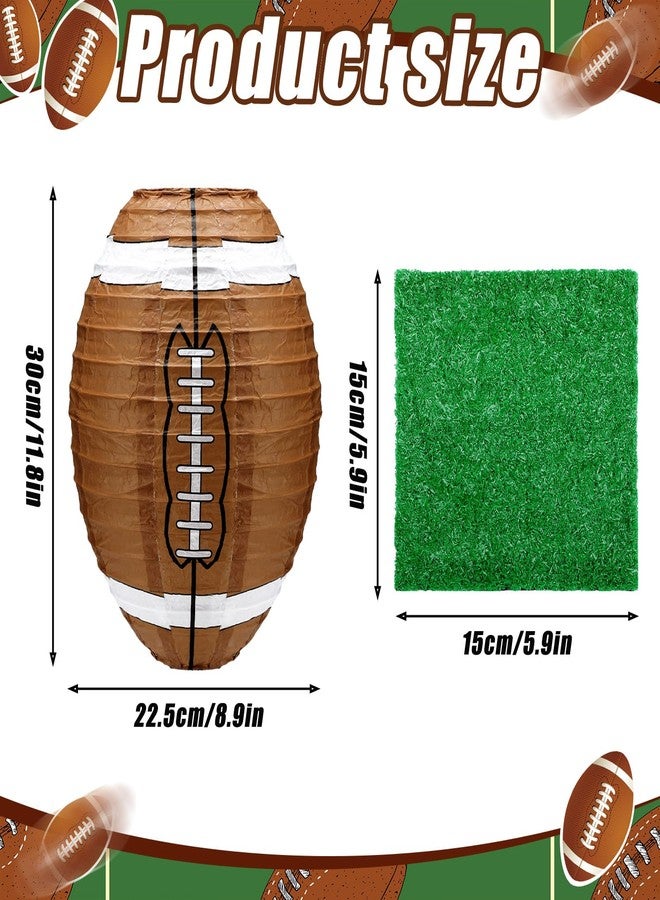 Rossesay 8 Pcs 12 Inches Football Paper Lantern with 8 Pcs Fake Grass Turf Football Table Centerpiece Decoration Set Paper Sports Ball Lantern Faux Grass Squares Patch for Sports Game Party Supplies - Image 2