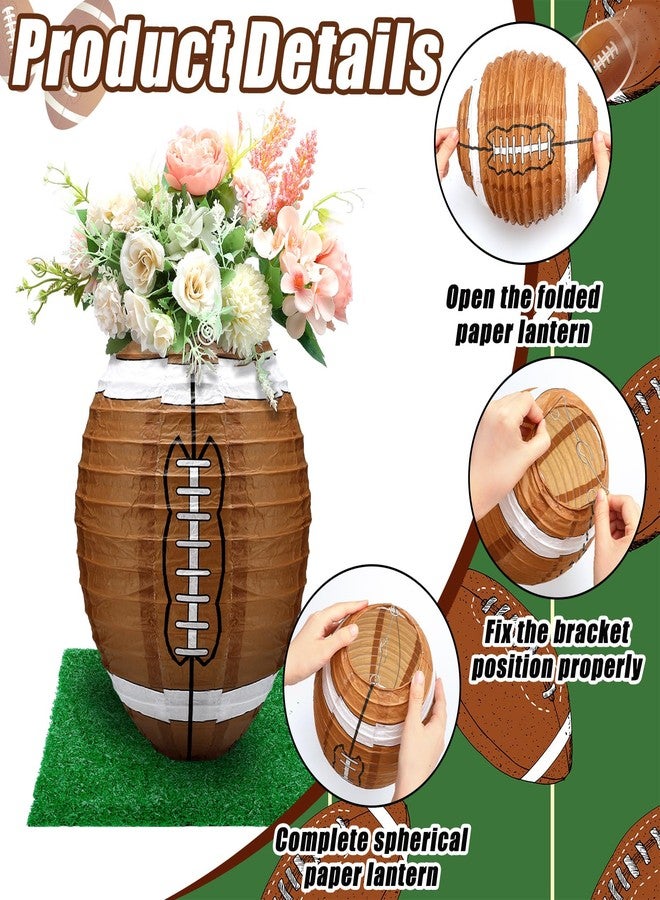 Rossesay 8 Pcs 12 Inches Football Paper Lantern with 8 Pcs Fake Grass Turf Football Table Centerpiece Decoration Set Paper Sports Ball Lantern Faux Grass Squares Patch for Sports Game Party Supplies - Image 3
