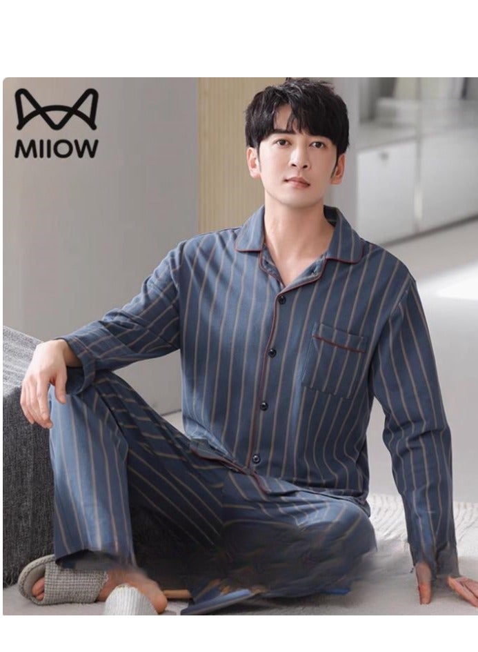 MIIOW Breathing Pajamas-Men's Pajamas Made Of Pure Cotton, Loose And Comfortable, Long Sleeved Casual Home Suit Set - Image 1