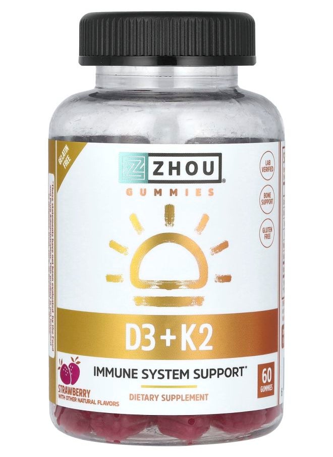 Zhou Nutrition D3 + K2 Gummies Strawberry 60 Gummies 