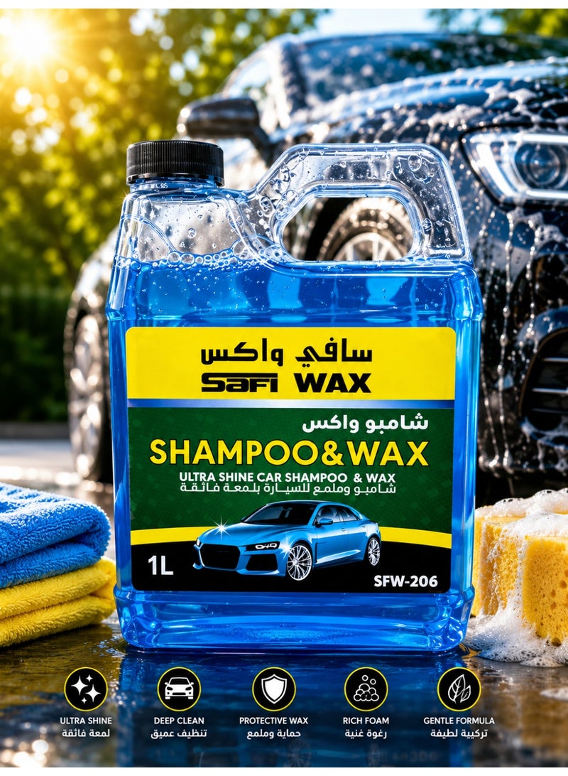 Safi Wax Shampoo & Wax Ultra Shine Car Shampoo – Deep Cleaning, Protective Wax, Rich Foam & Gentle Formula – Blue – 1L - Image 1