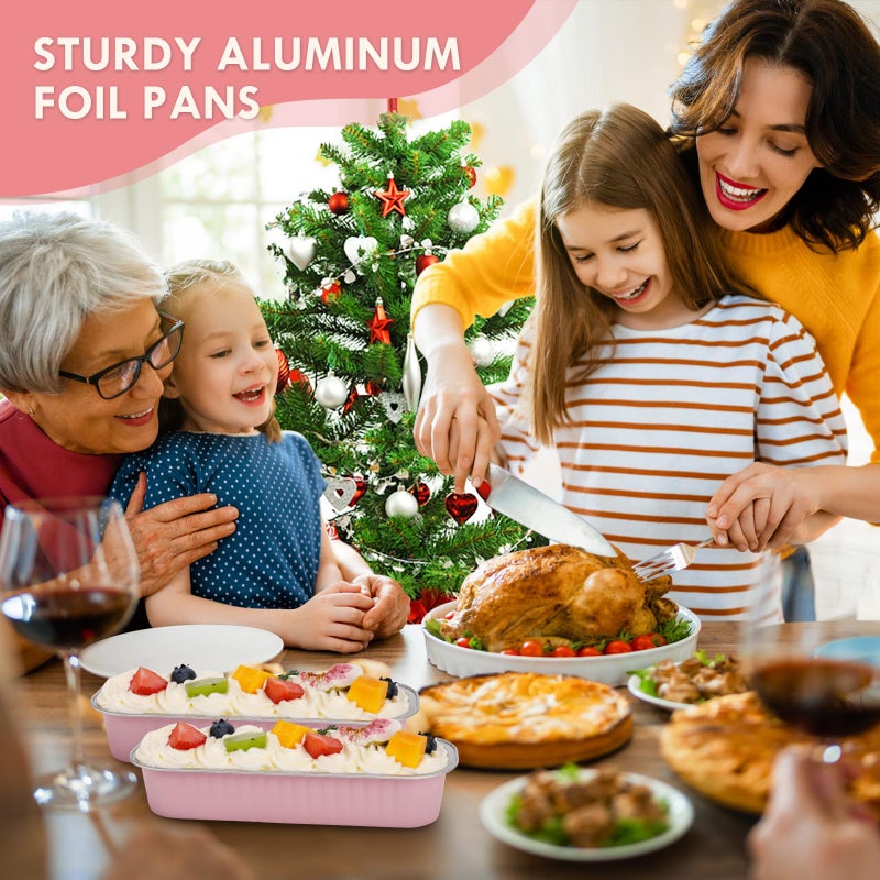 YQER 25 Pack Mini Loaf Pans with Lids and Spoons Sealing Sticker, 6.8oz Mini Cake Pans for Baking, Disposable Aluminum Foil Loaf Pans, Pink Loaf Baking Pans, Small Cake Containers With Lids - Image 2