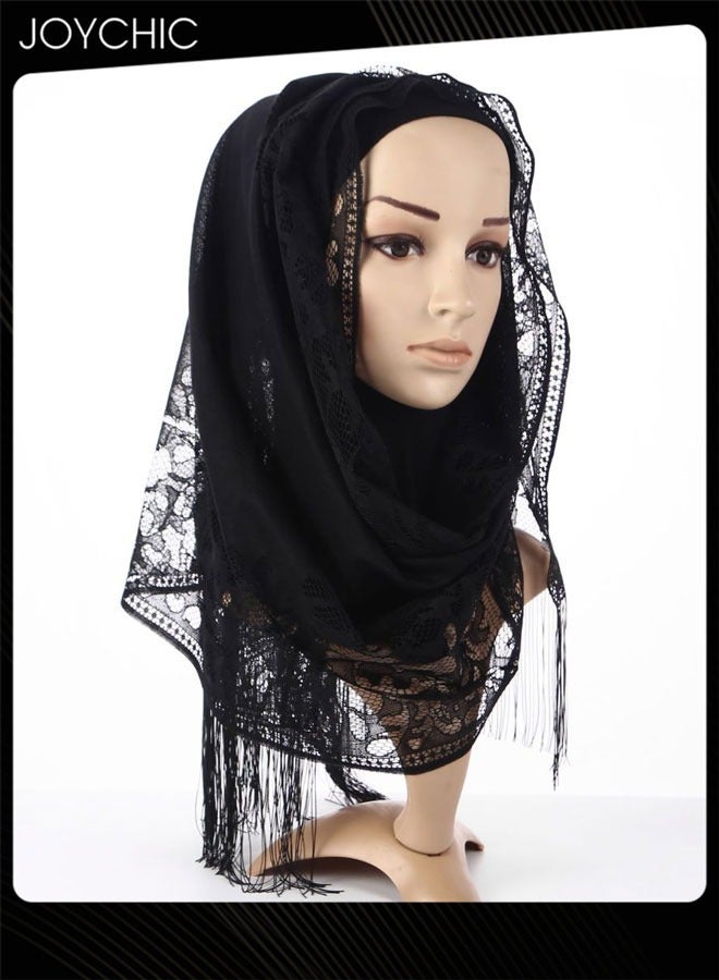 Joychic Solid Color Women Muslim Headwear Wearable Traditional Wear Long Fashion Head Scarf for Ladies All Seasons Hijab Black One Size - Image 1