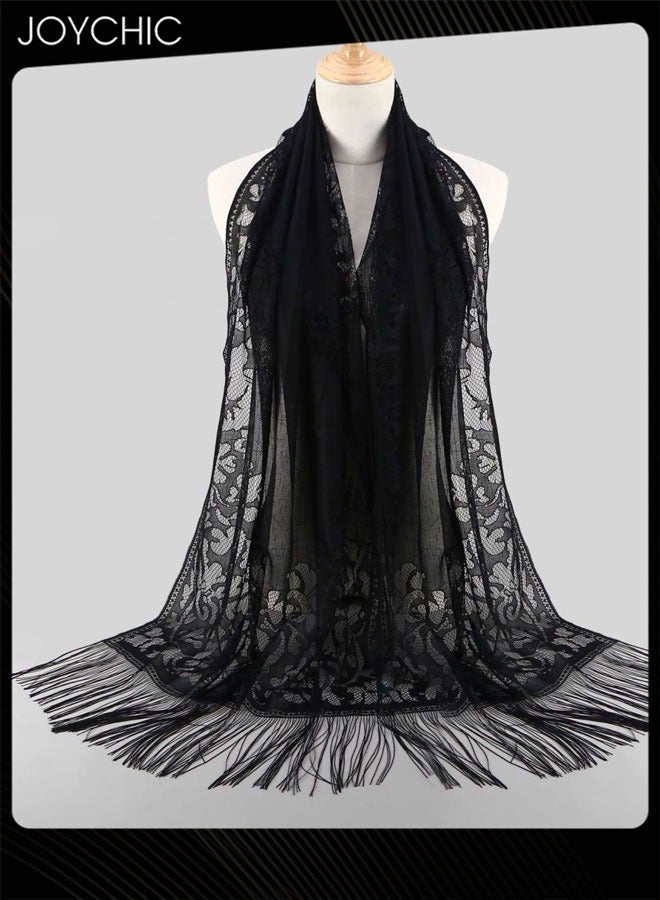 Joychic Solid Color Women Muslim Headwear Wearable Traditional Wear Long Fashion Head Scarf for Ladies All Seasons Hijab Black One Size - Image 2