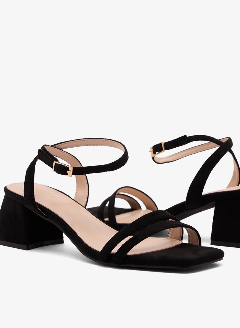 Raid BLACK SUEDE Ankle Strap Heeled Sandals for Women | Best Price UAE