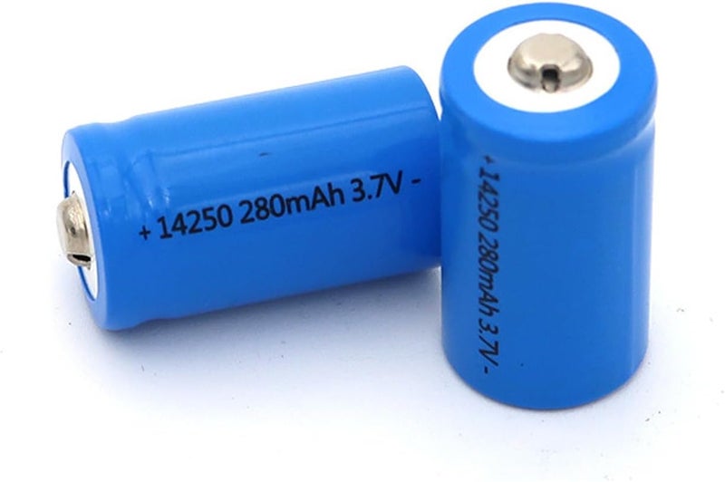 بطارية 3.7V 280mAh من نوع 14250 قابلة لإعادة الشحن، مناسبة للمصابيح LED والمراوح الصغيرة، عدد 2 قطعة