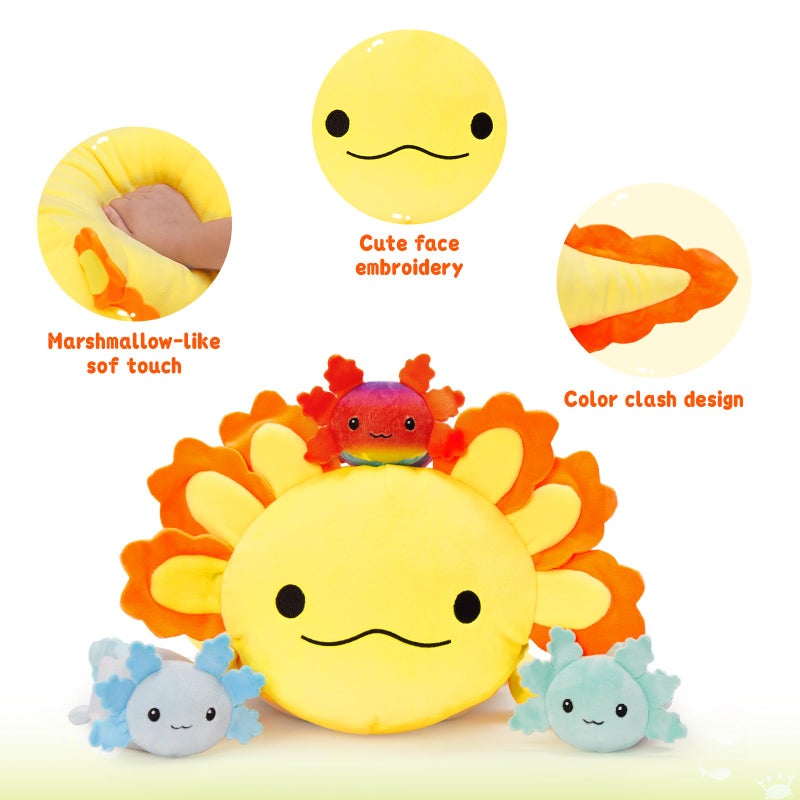 MaoGoLan 4Pcs Giant Axolotl Plush with 3 Babies Inside-23.5 "" Large Ultra Soft Axolotl Stuffed Animals Throw Pillow-Squishy Stuffed Axolotl Plush Collection Gift for Axolotl Lover Kids Teens Yellow - Image 3