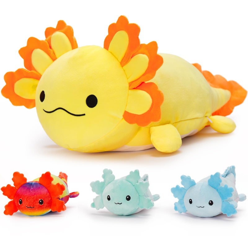 MaoGoLan 4Pcs Giant Axolotl Plush with 3 Babies Inside-23.5 "" Large Ultra Soft Axolotl Stuffed Animals Throw Pillow-Squishy Stuffed Axolotl Plush Collection Gift for Axolotl Lover Kids Teens Yellow - Image 1