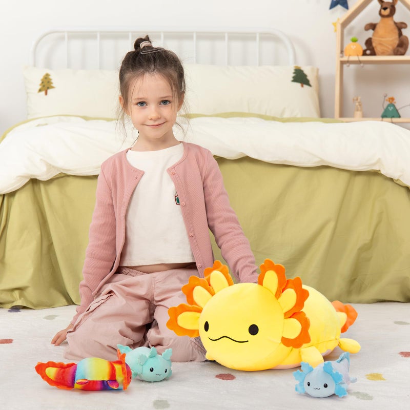 MaoGoLan 4Pcs Giant Axolotl Plush with 3 Babies Inside-23.5 "" Large Ultra Soft Axolotl Stuffed Animals Throw Pillow-Squishy Stuffed Axolotl Plush Collection Gift for Axolotl Lover Kids Teens Yellow - Image 5