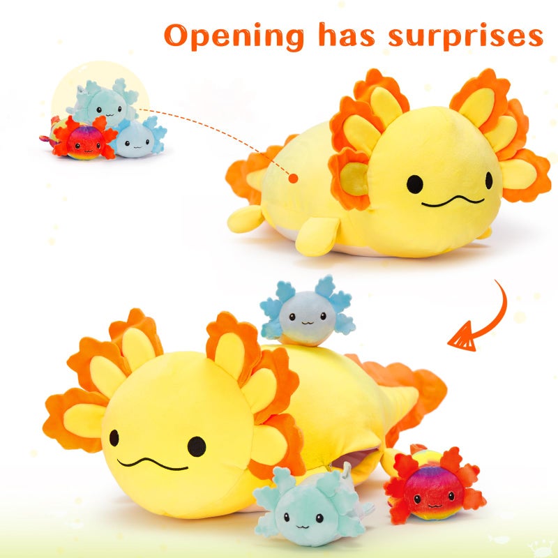 MaoGoLan 4Pcs Giant Axolotl Plush with 3 Babies Inside-23.5 "" Large Ultra Soft Axolotl Stuffed Animals Throw Pillow-Squishy Stuffed Axolotl Plush Collection Gift for Axolotl Lover Kids Teens Yellow - Image 2