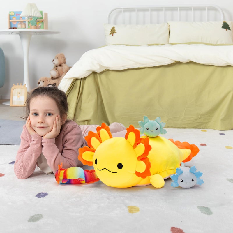MaoGoLan 4Pcs Giant Axolotl Plush with 3 Babies Inside-23.5 "" Large Ultra Soft Axolotl Stuffed Animals Throw Pillow-Squishy Stuffed Axolotl Plush Collection Gift for Axolotl Lover Kids Teens Yellow - Image 4