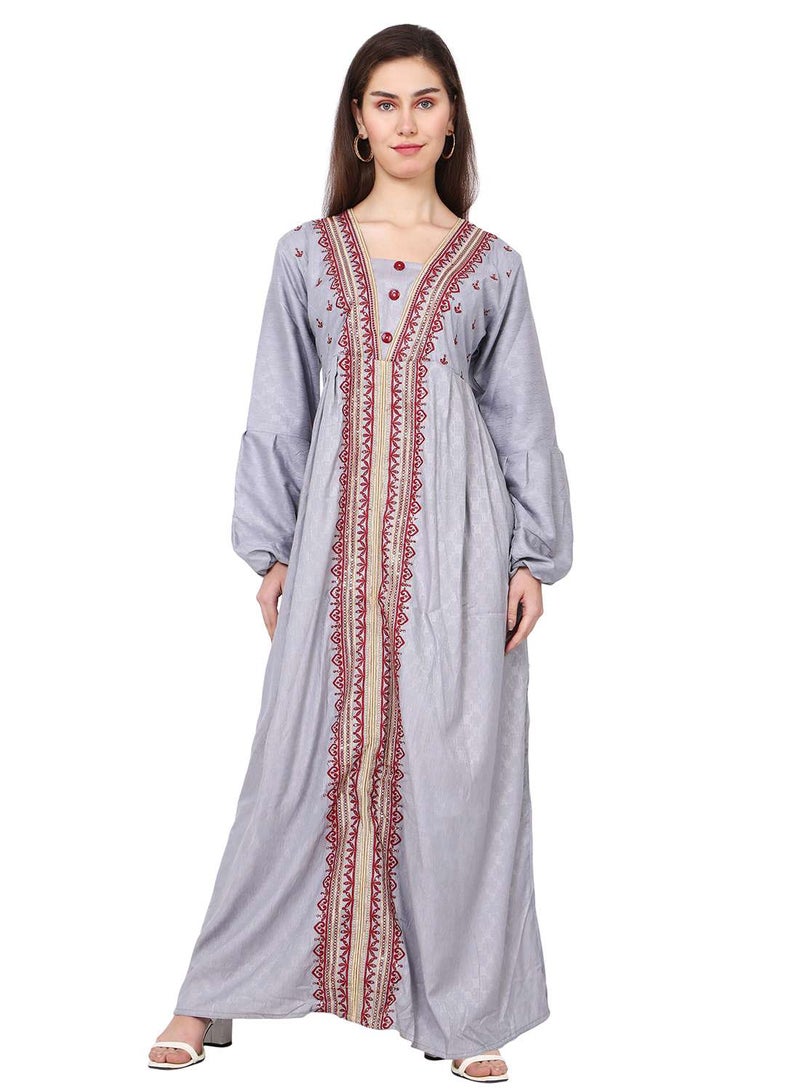 HANA & SARA UNIQUE THREAD EMBROIDERY LONG VISCOSE ARABIC KAFTAN JALABIYA DRESS - Image 1