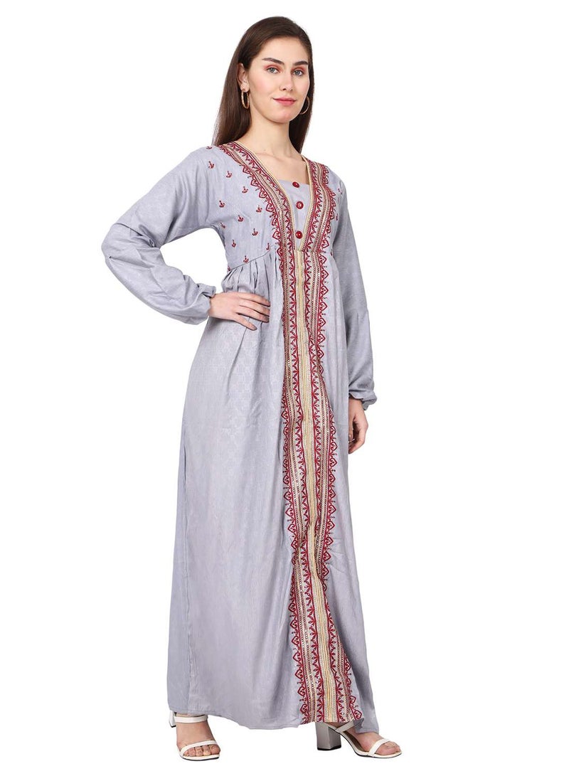 HANA & SARA UNIQUE THREAD EMBROIDERY LONG VISCOSE ARABIC KAFTAN JALABIYA DRESS - Image 4