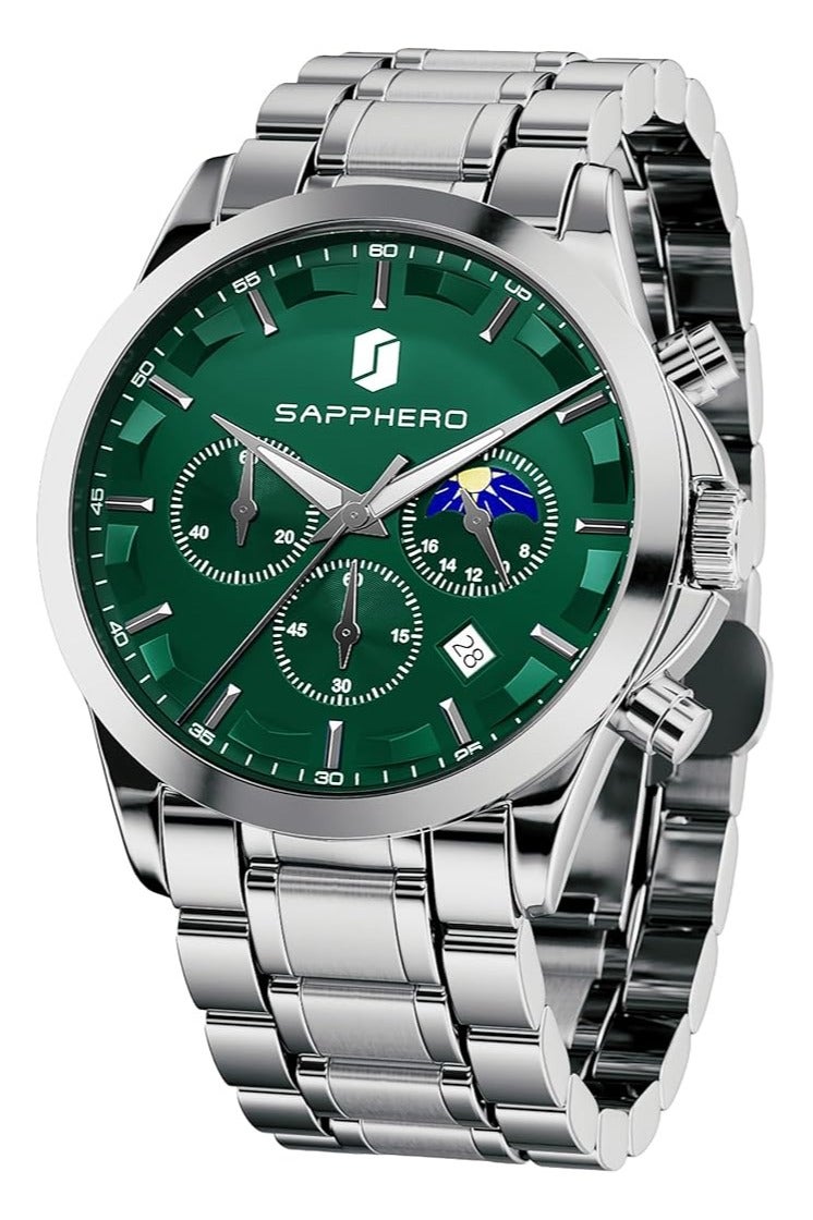 Sapphero Mens Watches Multifunction Chronograph Date Quartz Watch for Men Stainless Steel Band Wrist Watch Gift for Men Casual Business - Image 1