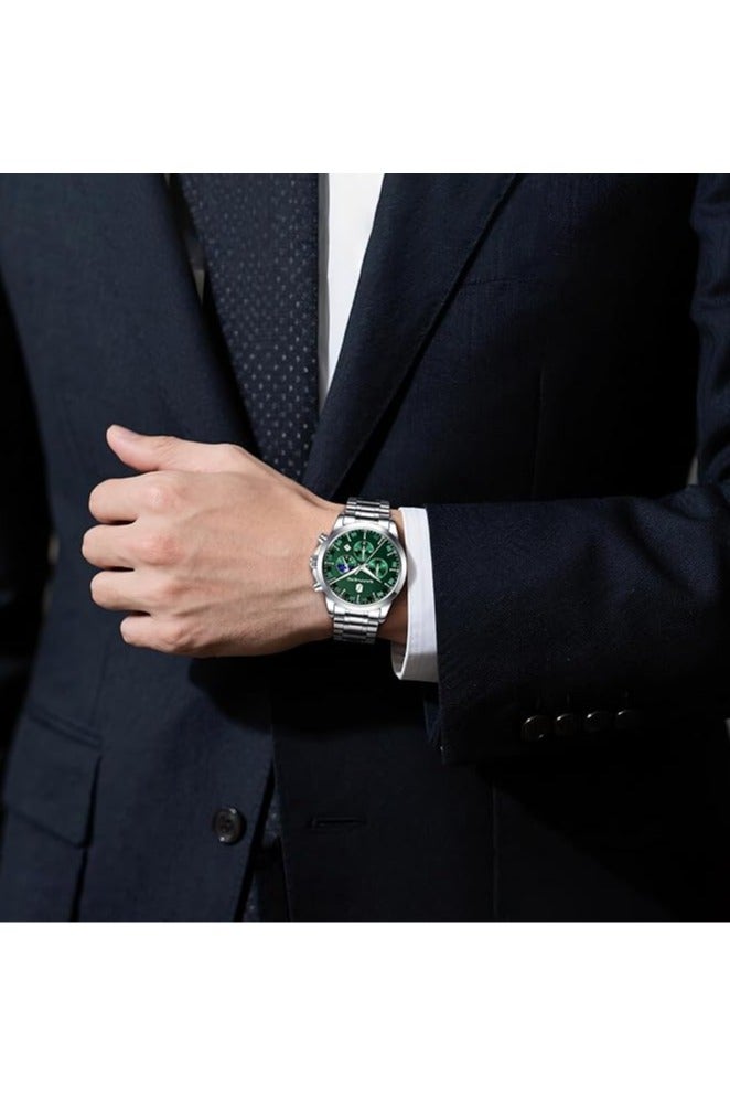 Sapphero Mens Watches Multifunction Chronograph Date Quartz Watch for Men Stainless Steel Band Wrist Watch Gift for Men Casual Business - Image 3