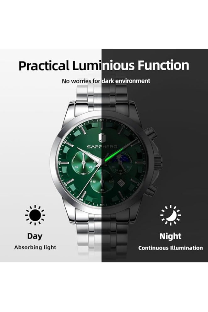 Sapphero Mens Watches Multifunction Chronograph Date Quartz Watch for Men Stainless Steel Band Wrist Watch Gift for Men Casual Business - Image 5
