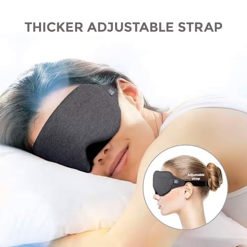 Decor & More- Cotton Eye Mask,Light Weight Eye Mask For Sleeping With Strap Super Soft Sleeping Mask Blind Fold For Comfortable Sleep,Eye Mask With Earplug & Carry Pouch (Black With Dark Grey) - - Image 3