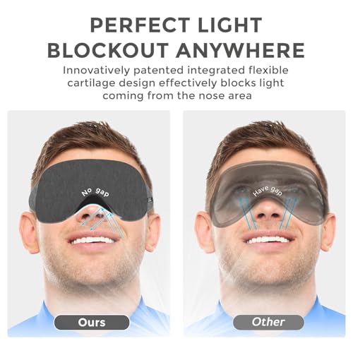 Decor & More- Cotton Eye Mask,Light Weight Eye Mask For Sleeping With Strap Super Soft Sleeping Mask Blind Fold For Comfortable Sleep,Eye Mask With Earplug & Carry Pouch (Black With Dark Grey) - - Image 4