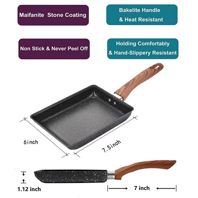 ATRDTO ATRDTO Japanese Omelette pan, Tamagoyaki Nonstick Pans, Square Pan, Egg Roll pan, Rectangle Frying pan, Small Frying Egg Pancake, Cooktop Safe, Easy to Clean, 6.3 x 7.8 inch (Aluminium)  - Image 4