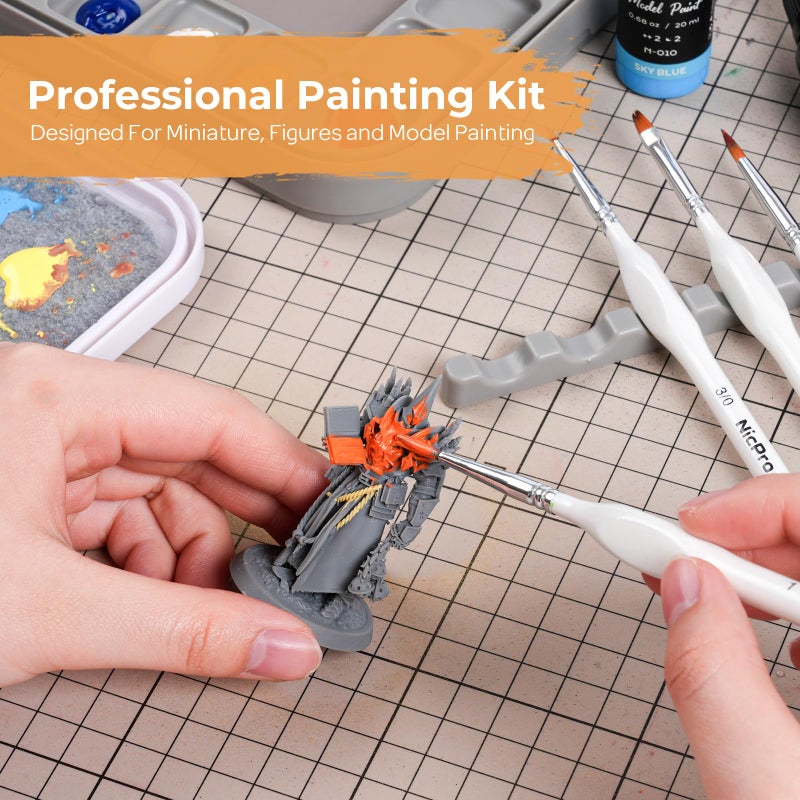 Nicpro Miniature Painting Kit with Wet Palette & 11PCS Detail Paint Brushes Drybrush, 100PCS Wet Pallet Paper, 4PCS Sponge, Brush Holder Mixing Paint Saver Palette for Miniature Model Painting - Image 2